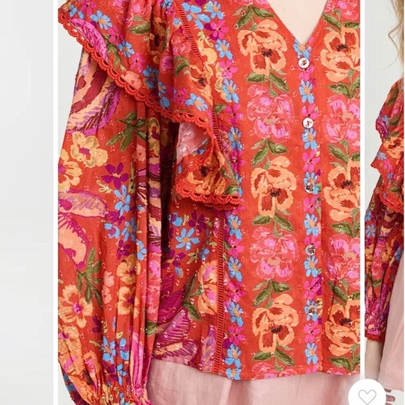 Floral Red Blouse Farm Rio size s? - Picture 4 of 13